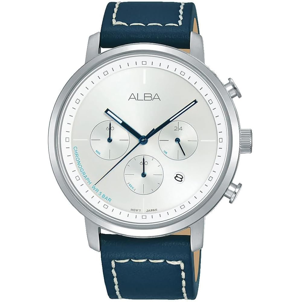 Seiko Alba AT3D63X1 Chronograph Men s Analog Watch Blue Leather Strap Japanese Movement
