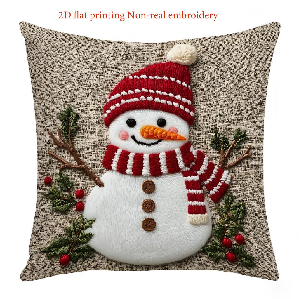 Christmas Cushions with Santa Snowman Deer Tree 2D Flat Printing Polyester Pillowcase, Sofa  Cushion Cov Headboard Pillow