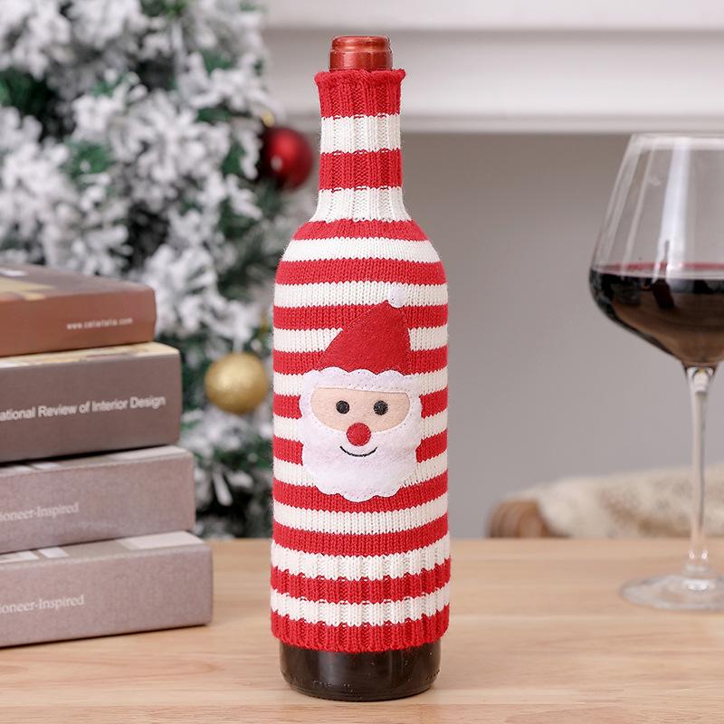 Christmas Wine Bottle Cover Set Santa Snowman Woven Wine Bottle Bags for Christmas Party Dinner Table Decorations New Year Gifts