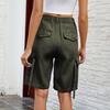 Women's Fashionable Workwear Shorts Solid Color Pocket Button Elastic Waist Casual Five Quarter Pants