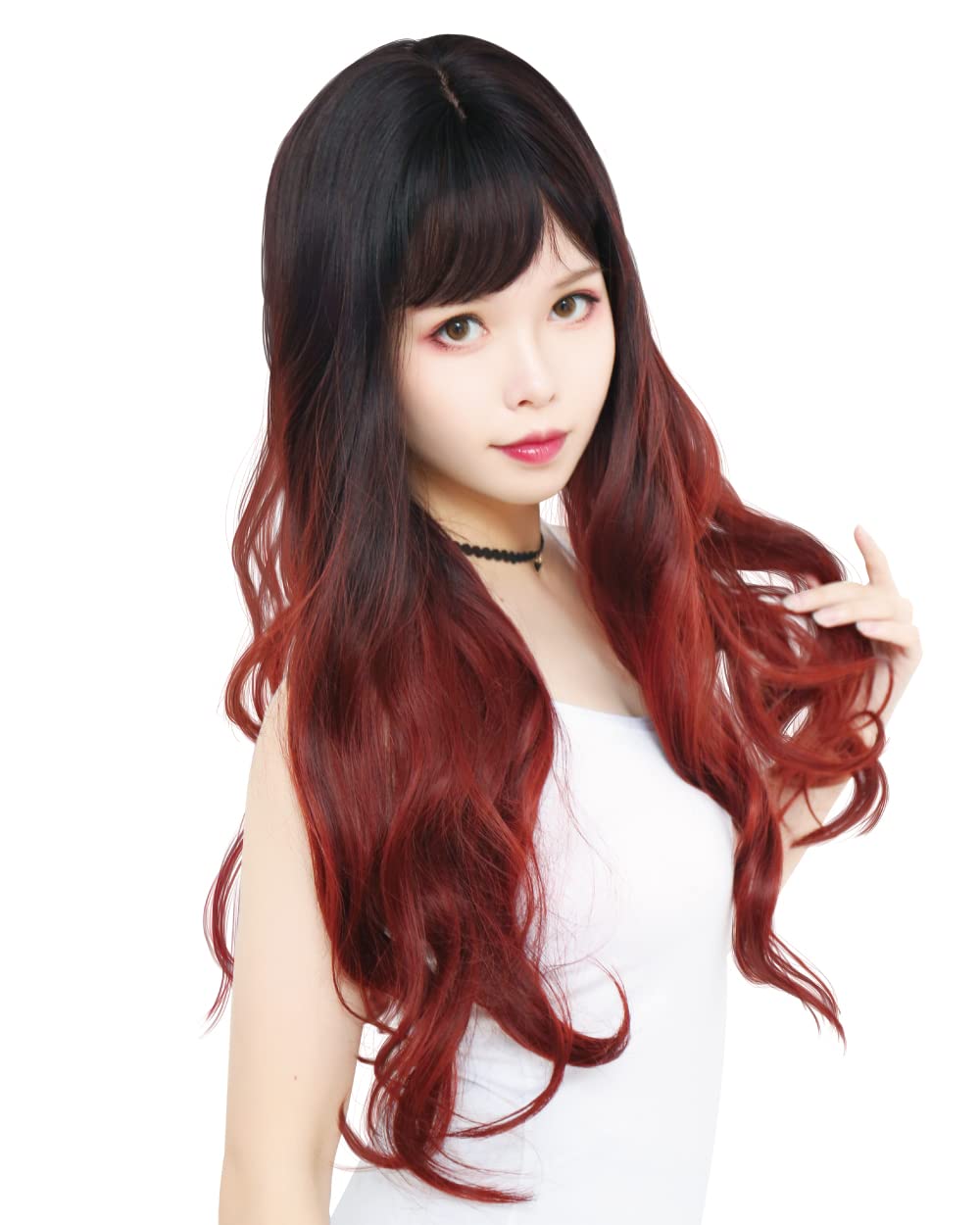 

TefuRe Fujitatsu Long Wave Wig Natural Gradient Wide Variety of Colors Cosplay Wig Net Included x Cherry [TefuRe] C-8256 (Black Red)
