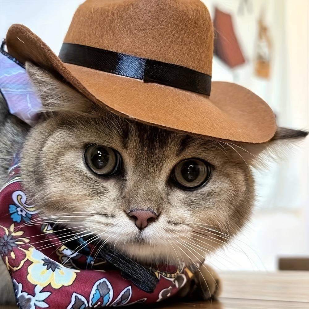 Mini Western Cowboy Pet Hat - Cute Cosplay Cap for Cats & Small Dogs, Adjustable Cowboy Style Pet Costume Accessory