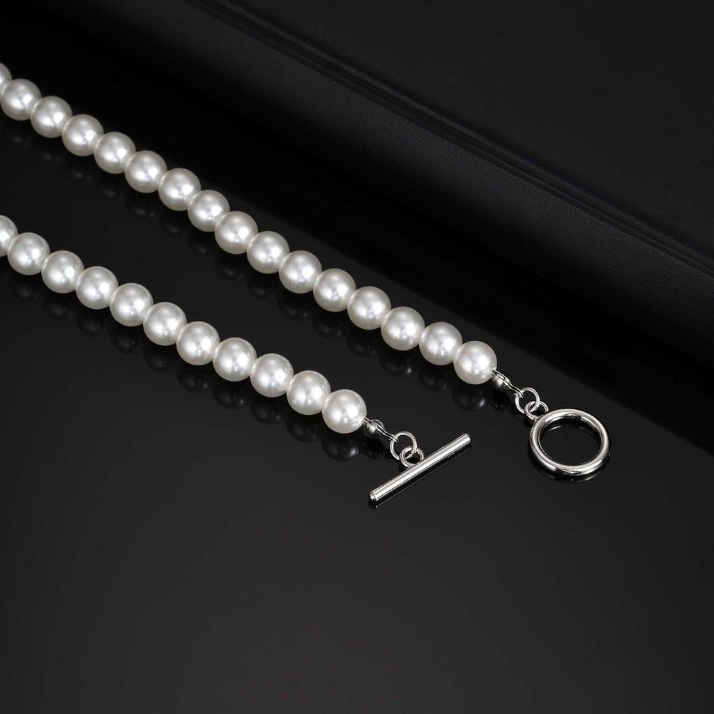 8mm Pearl Necklace for Men Women,White Imitation Pearl Beaded Collar,Casual Jewelry Gift