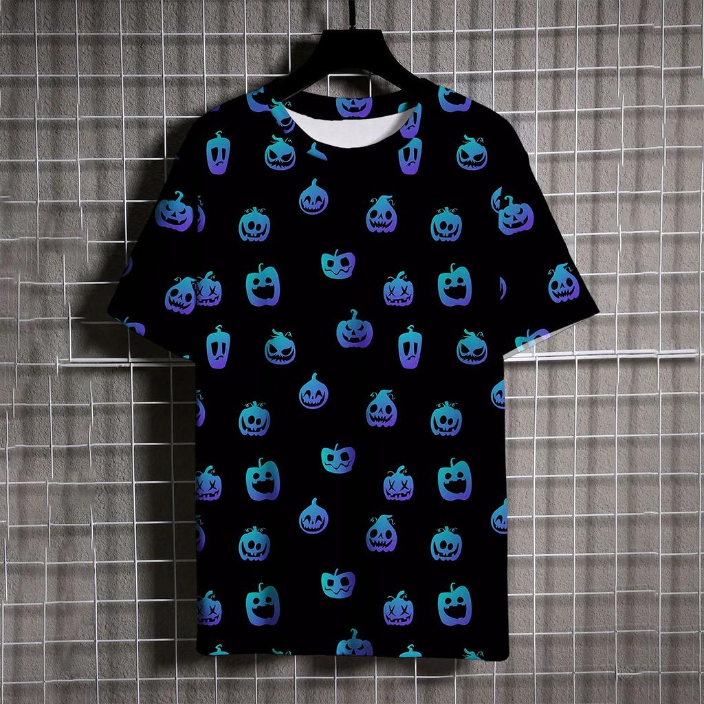 Halloween Kürbiskopf Druck Herrenbekleidung Freizeit Übergroßes T-Shirt Herren Vielseitig Trendig und Bequem y2k Oberteile T-Shirt