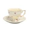 Vintage European Ceramic Coffee Cup & Saucer Set with Gold Rim – Retro Tea Set for Gift or Home Decor