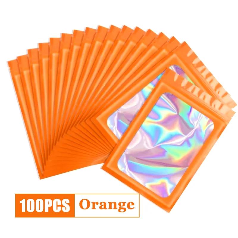 100Pcs Holographic Ziplock Bag Plastic Laser Iridescent Zip Bags for Manicure Eyelash Display Earrings Ring Jewelry Storage Bags