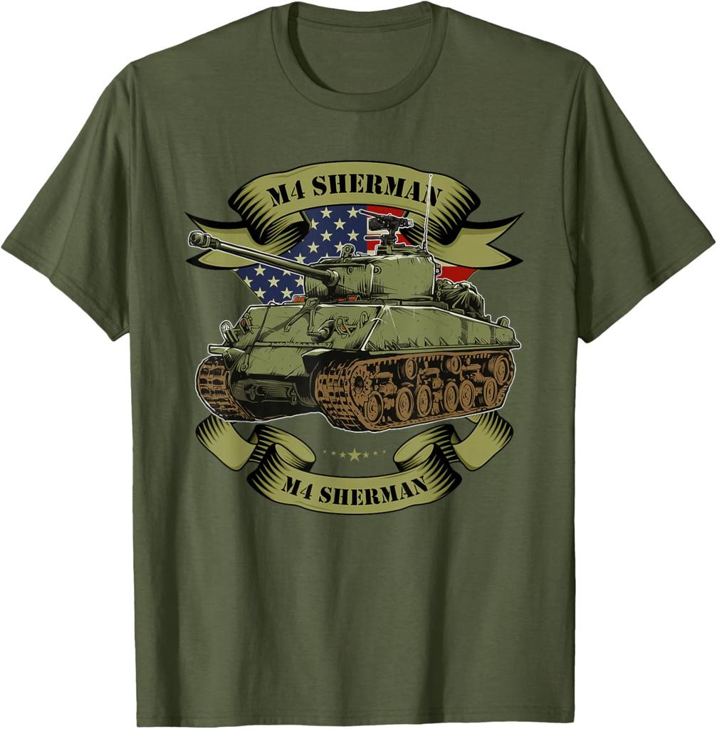 WWII US Army M4 Sherman Tank TShirt 100 Cotton ONeck Short Sleeve Summer Casual Mens Tshirt Streetwear
