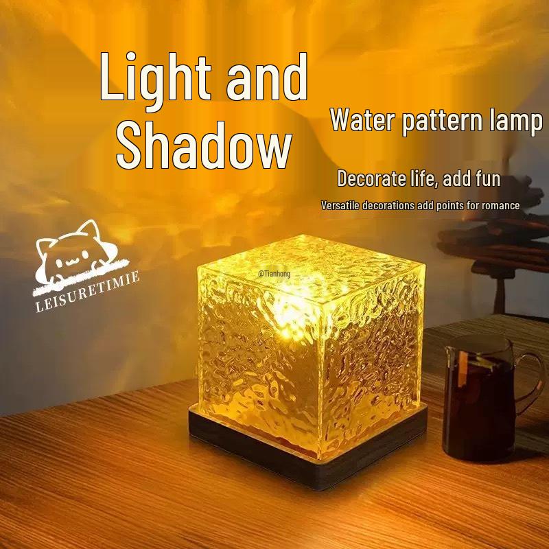 Romantic Starry Sky Light: Rotating Water Ripple Night Lamp, Creative Log Design, Perfect Gift for Girlfriend