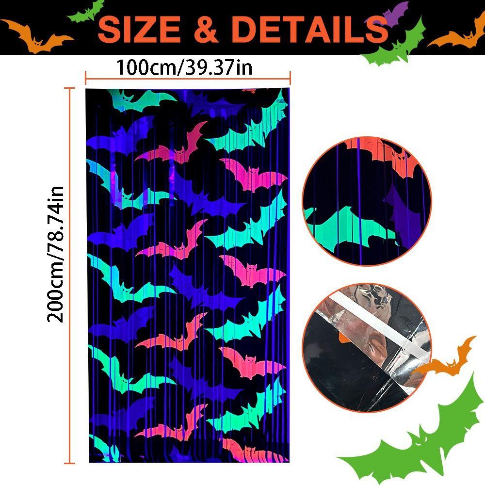 Bat Pattern Fluorescent Tinsel Curtain 1x2M Wall Hanging Bat Pendants Photo Background