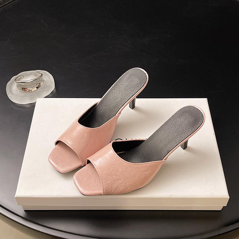 Fashion Stiletto High-heeled Slippers for Women In Summer, New Square-toed Shallow-mouth Wear-resistant One-word Cool Mop
