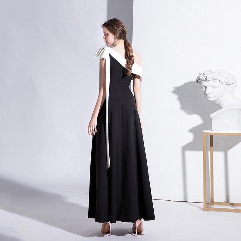 Black Evening Dress Women's New One-shoulder Socialite Temperament Banquet Dress Slim Long Daily Dress