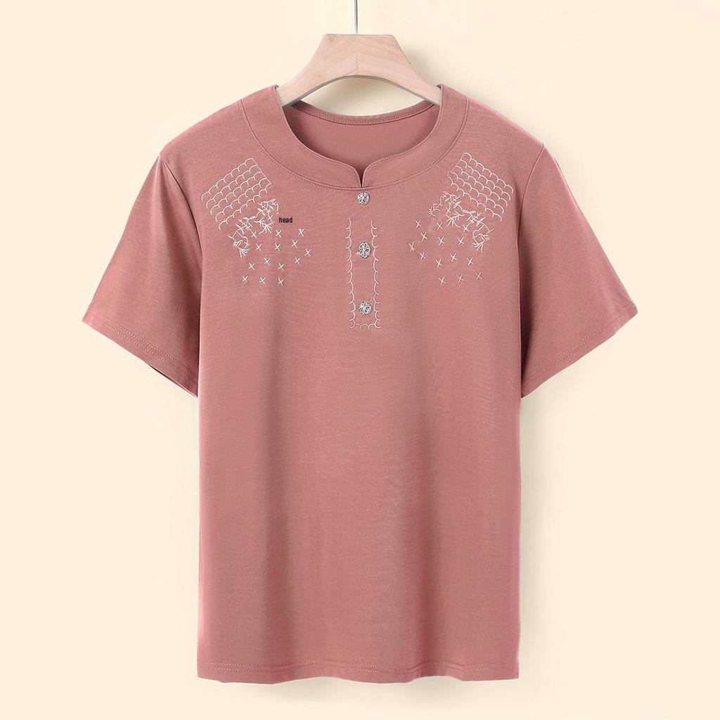 Mom's Plus Size Casual Summer Short-Sleeve T-Shirt - Loose, Stylish, Versatile Top for Middle-Aged and Elderly Women