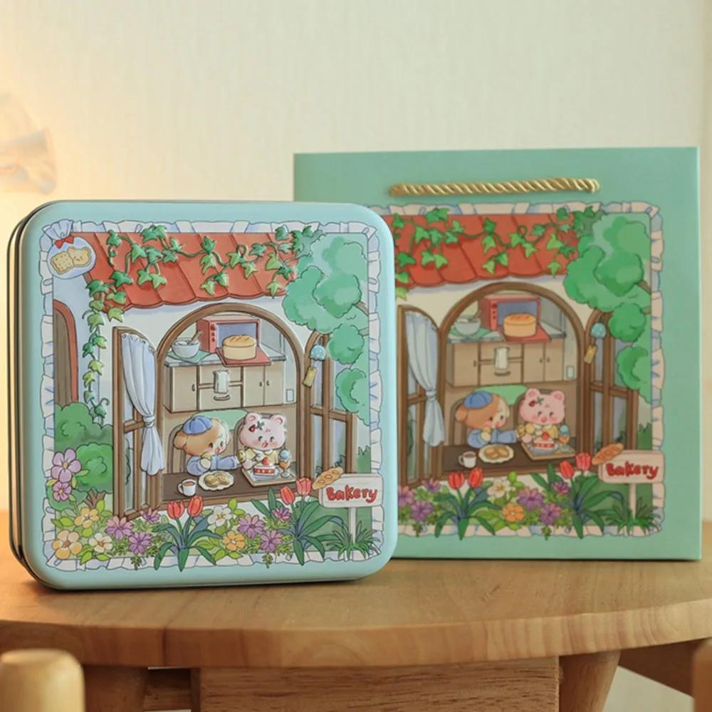 

Durable Cartoon Rabbit Iron Box Multicolor 17*17*6cm Metal Storage Box with Lid Square Candy Box Money Contain