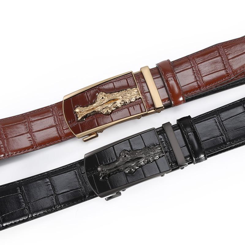Belt Men'S Alloy Automatic Buckle Crocodile Pattern Belt Business Versatile Young People Cowhide Belt