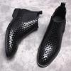 Handmade Embossed British-Korean Style High-Top Leather Men's Chelsea Martin Boots