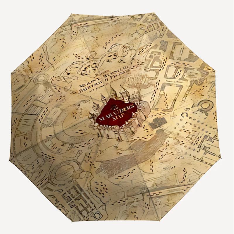 1PC Marauders Map Umbrella-8-Rib Reinforced, Automatic Open, Lightweight & Durable, Cute Fashion Accessory for Outdoor, D2692