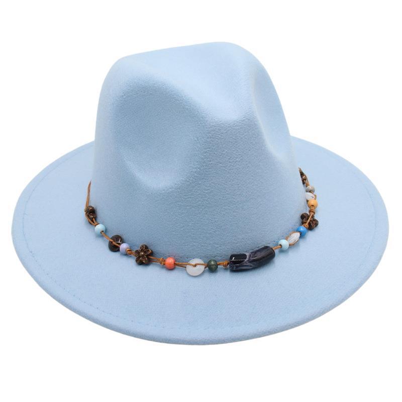 Wholesale New Bead Top Hat Literary Jazz Hat Men'S And Women'S Felt Hat Sunshade Woolen Hat British Tibetan Hat