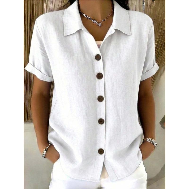 QICED Women's Fashion Casual Solid Color Print Short Sleeve POLO Neck Blouses & Shirts