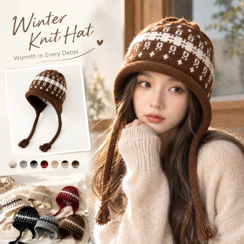 Tassel Tie Knit Hat Windproof Winter Hat New Tassel Beanie Autumn Winter Daily Wear