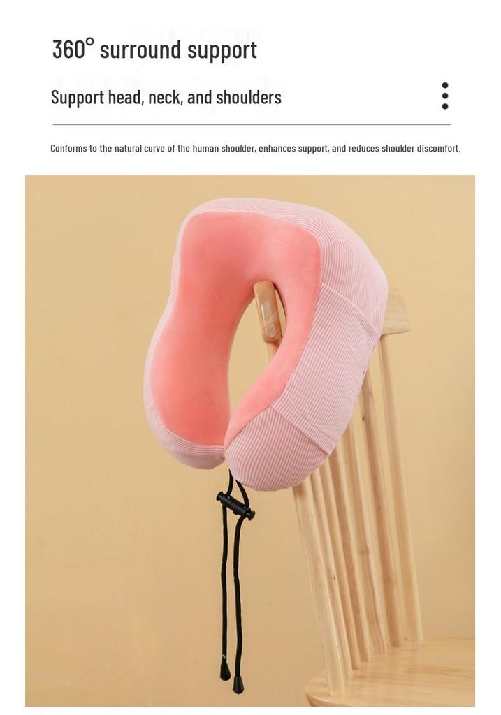 Plain Color Striped Memory Foam Neck Pillow & Travel Cushion