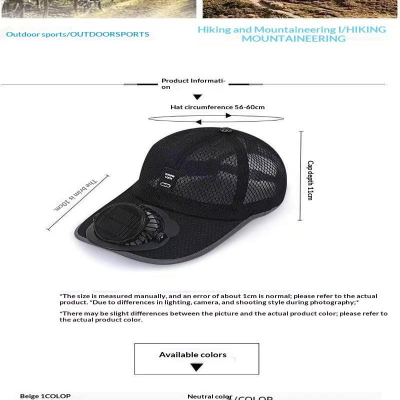 Lightweight Solar Powered Fan Baseball Cap 3 Adjustable Speeds Dual Power Supply For Outdoor Summer Hiking Camping