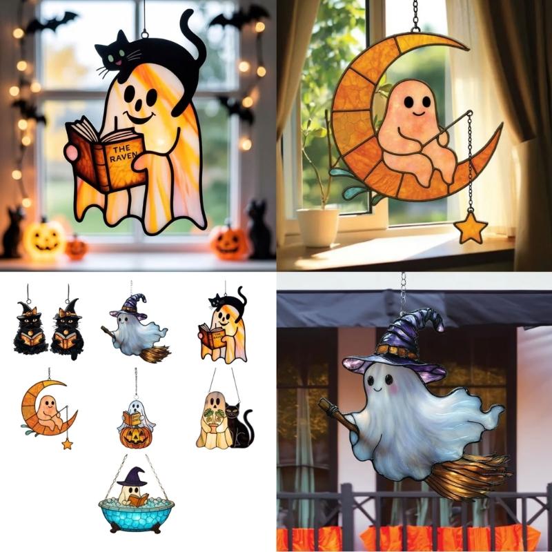 Spookys Acrylic Window Decoration Hanging Ornaments With Halloweens Themes For Indoor Outdoor Use