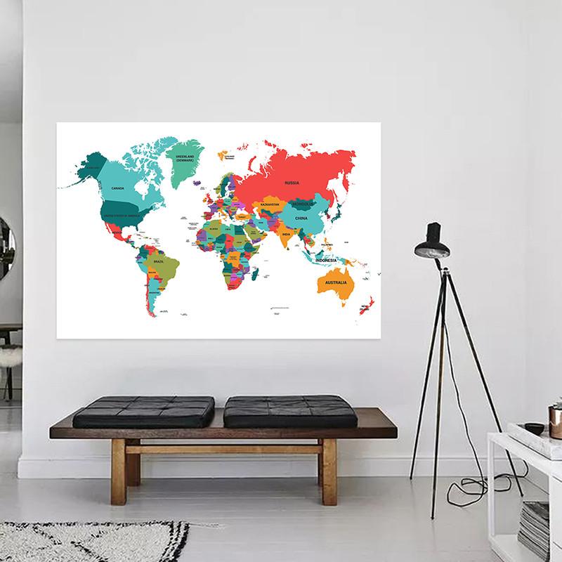 Modern Colorful World Map Poster Wall Art Print Minimalist Political Map Decor for Living Room Office Classroom Home Decoration Unframed