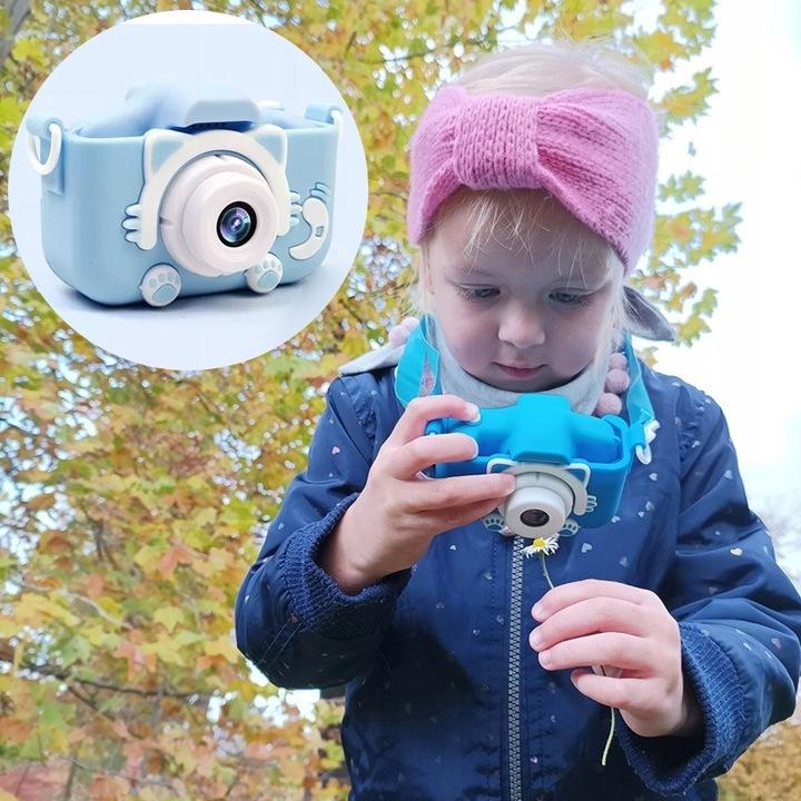Aparat Fotograficzny Cyfrowy Kamera Dla Dzieci Kotek Gry Video + Karta 16Gb