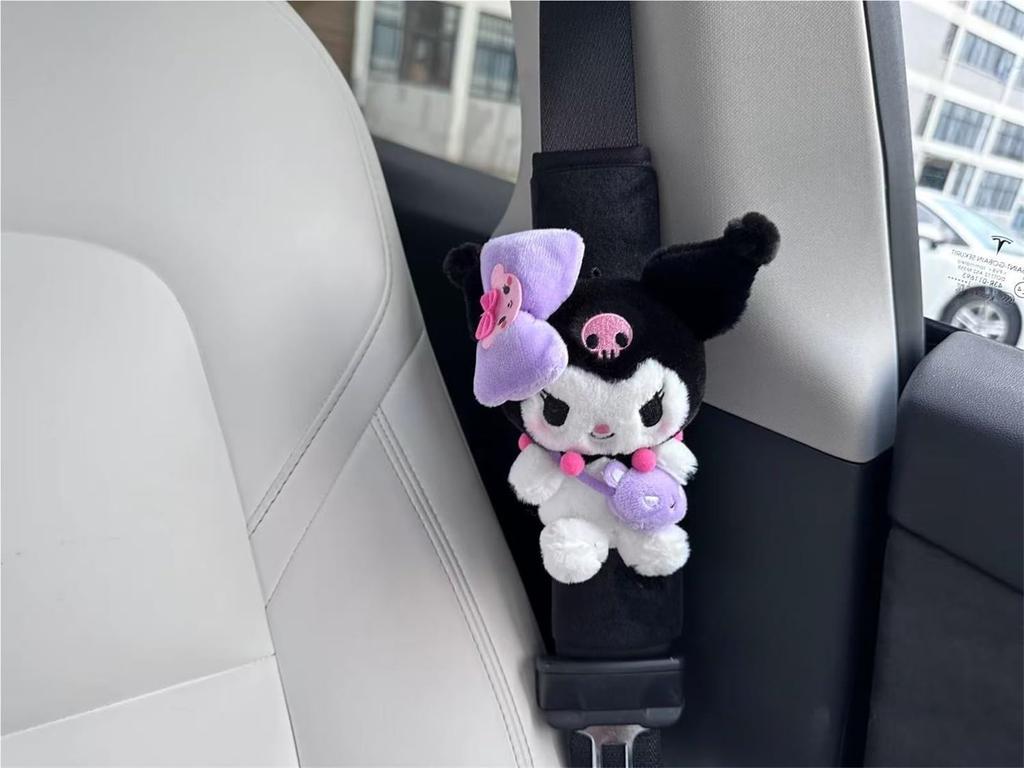 Kuromi Seat Belt Cover and Seat Belt Cushion Set for Protects Shoulders and Easy Character Design 2-Piece Cars, Neck, Soft, Installation, Cute,