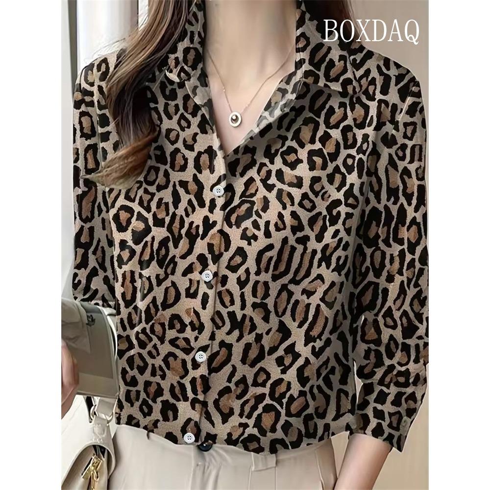 Women Shirt Autumn Clothes Women Vintage Blouses Office Lady Long Sleeve Blouse Button Up Lapel Shirts OL Print Womens Tops