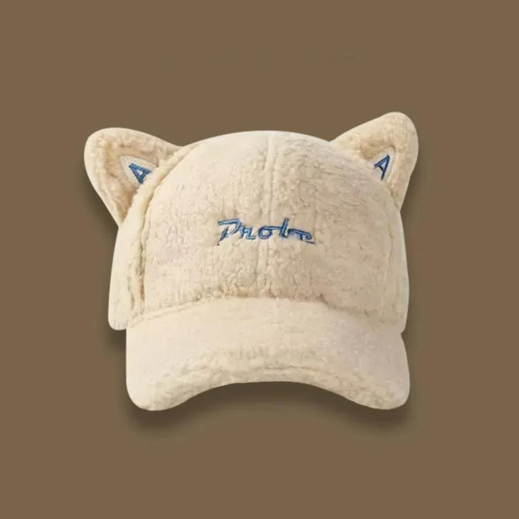 Windproof Cat Ears Baseball Hat Warm Winter Peaked Cap Cute Lamb Wool Baseball Cap  Female