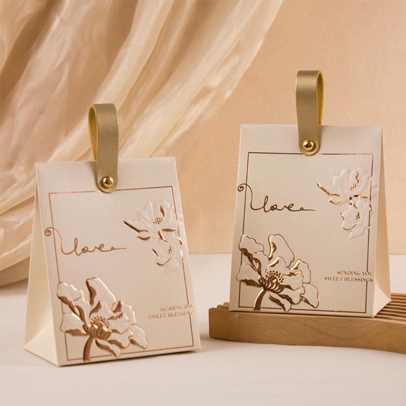 2025 Creamy White Retro French Handbag with Champagne Bow Textured Design - Wedding Candy Box