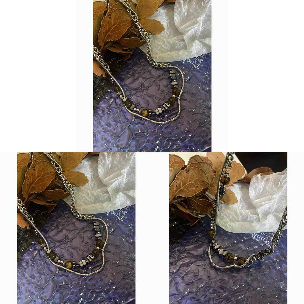 Natural Stone Titanium Steel Chain Necklace For Men Women Geometric Style Handmade Jewelry