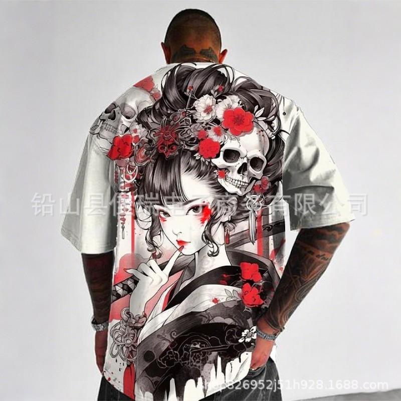 Mens Loose Fit Short Sleeve T-Shirt With 3D Digital Print Breathable Cotton Blend Sports Casual Wear