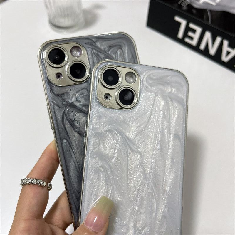 Luxusní gel s inkoustovým efektem, galvanicky pokovený stříbrný kryt pro iPhone 15 Pro Max 14 Plus 13 12 Pro 11 Kryt s komplexní ochranou proti pádu