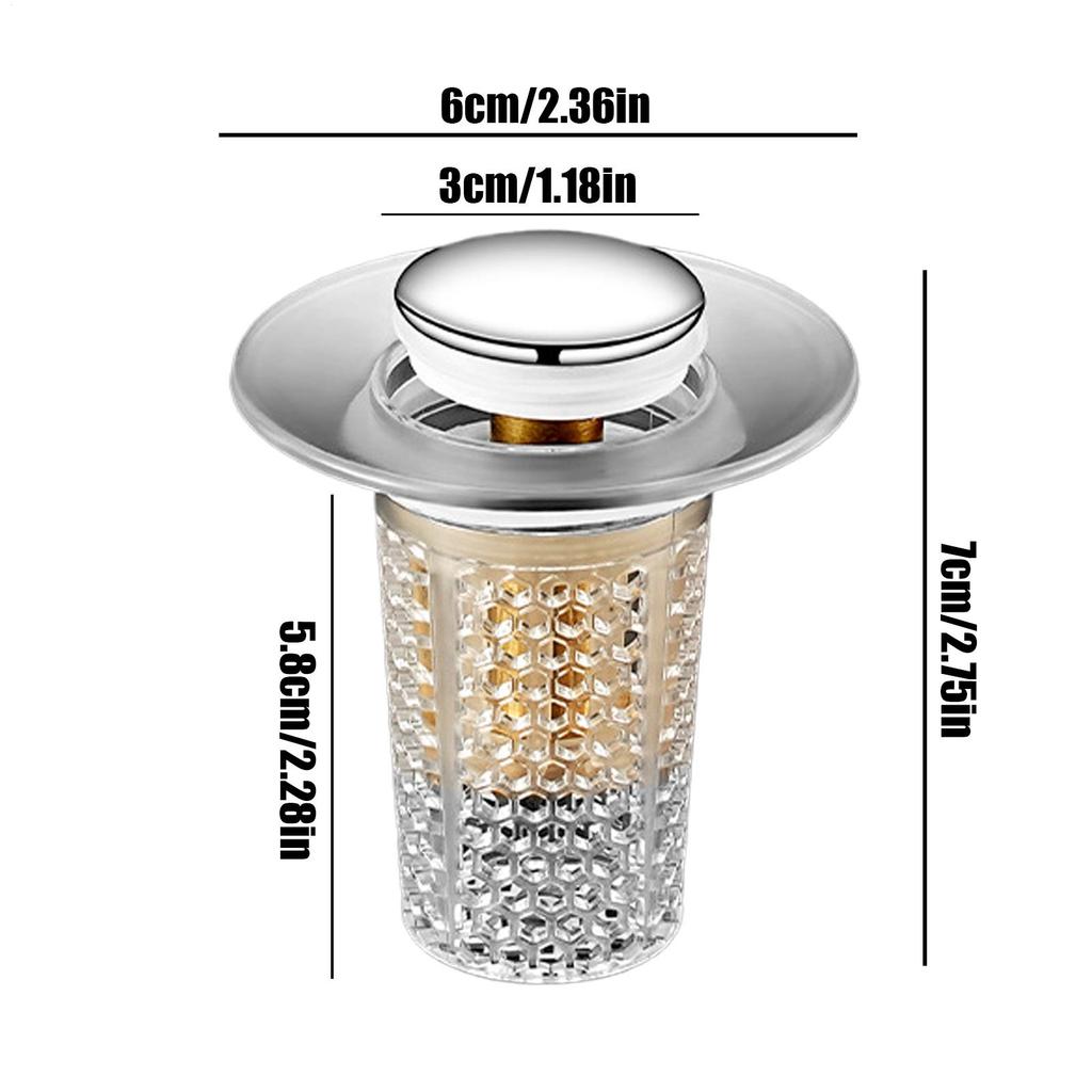 Pop Up Sink Drain Strainer Bathroom Bouncing Sink Filter Anti-clog Press Pop Up Core Drain Filter for Shower Kitchen Laundry