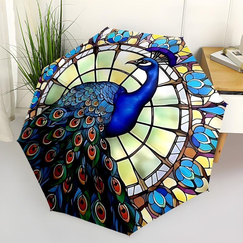 

1pc Peacock Stained Automatic Open/Close Umbrella, Folding Compact Umbrella with Lightweight Design for Women/Men yy251028245