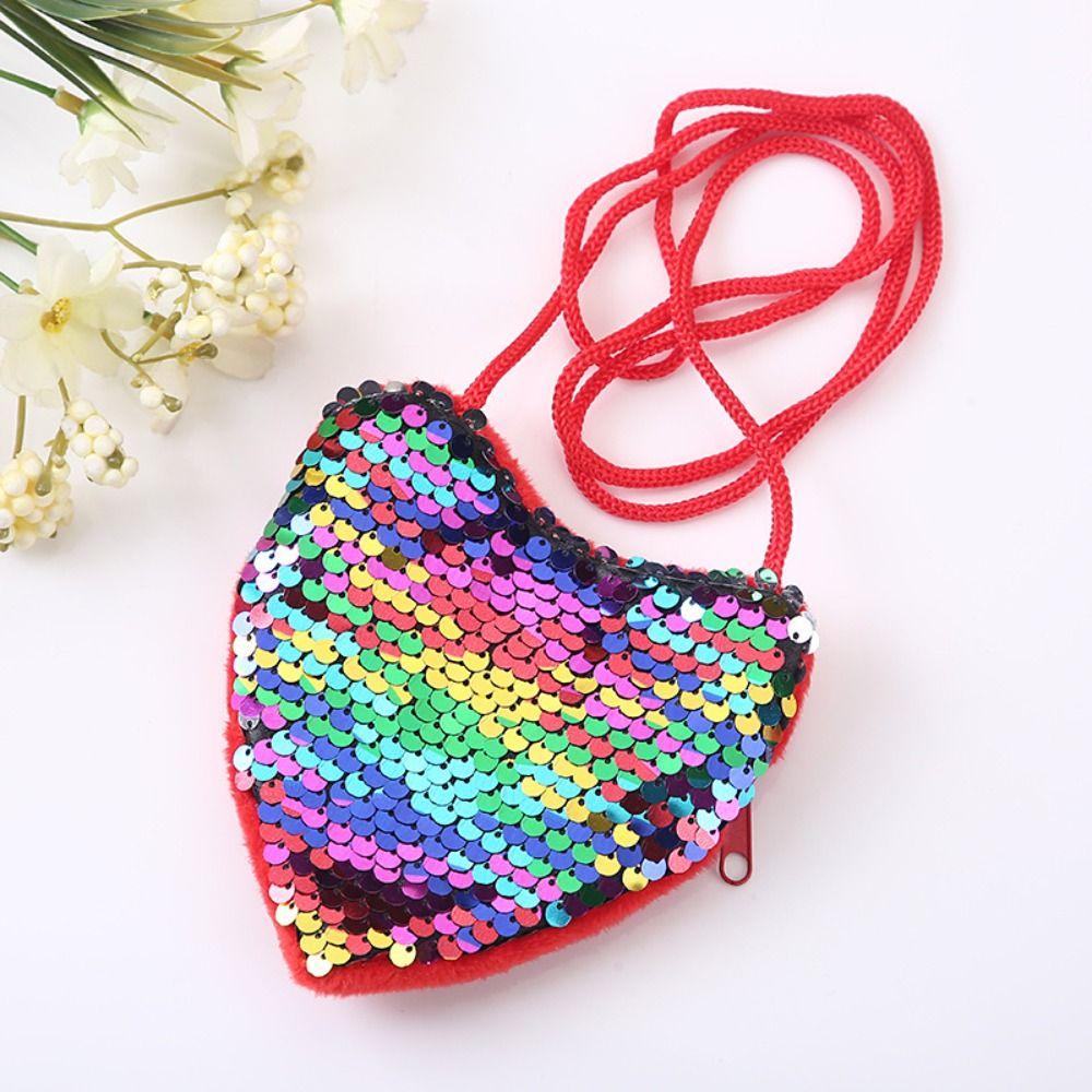 New Fashion Mini Cute Kids Tote Bag Decorative Shoulder HandBags Sequin Bag Shiny Heart Shape Kids Coin Purse Bag