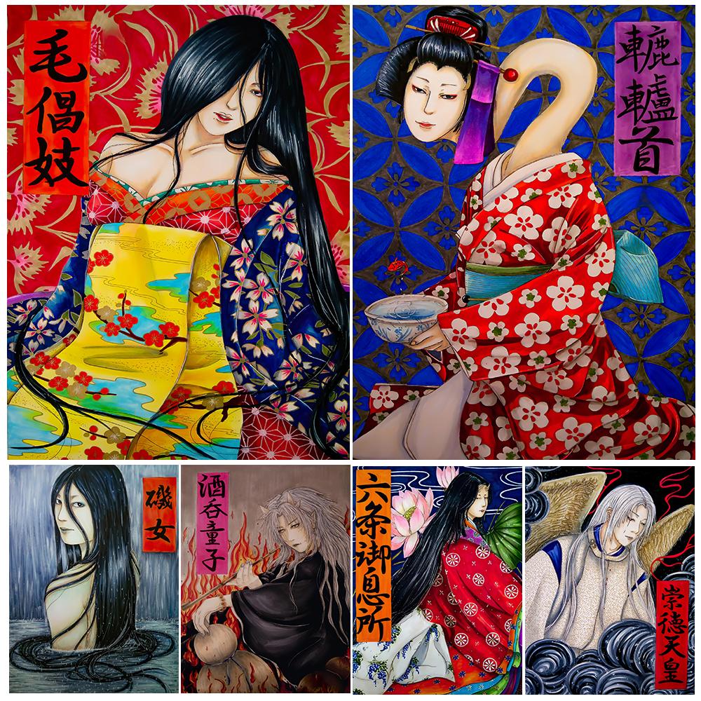 

Японский фольклор дьявола, винтажный холст, настенная художественная печать Рокурокуби, Осакабехимэ, художественный постер Isonna