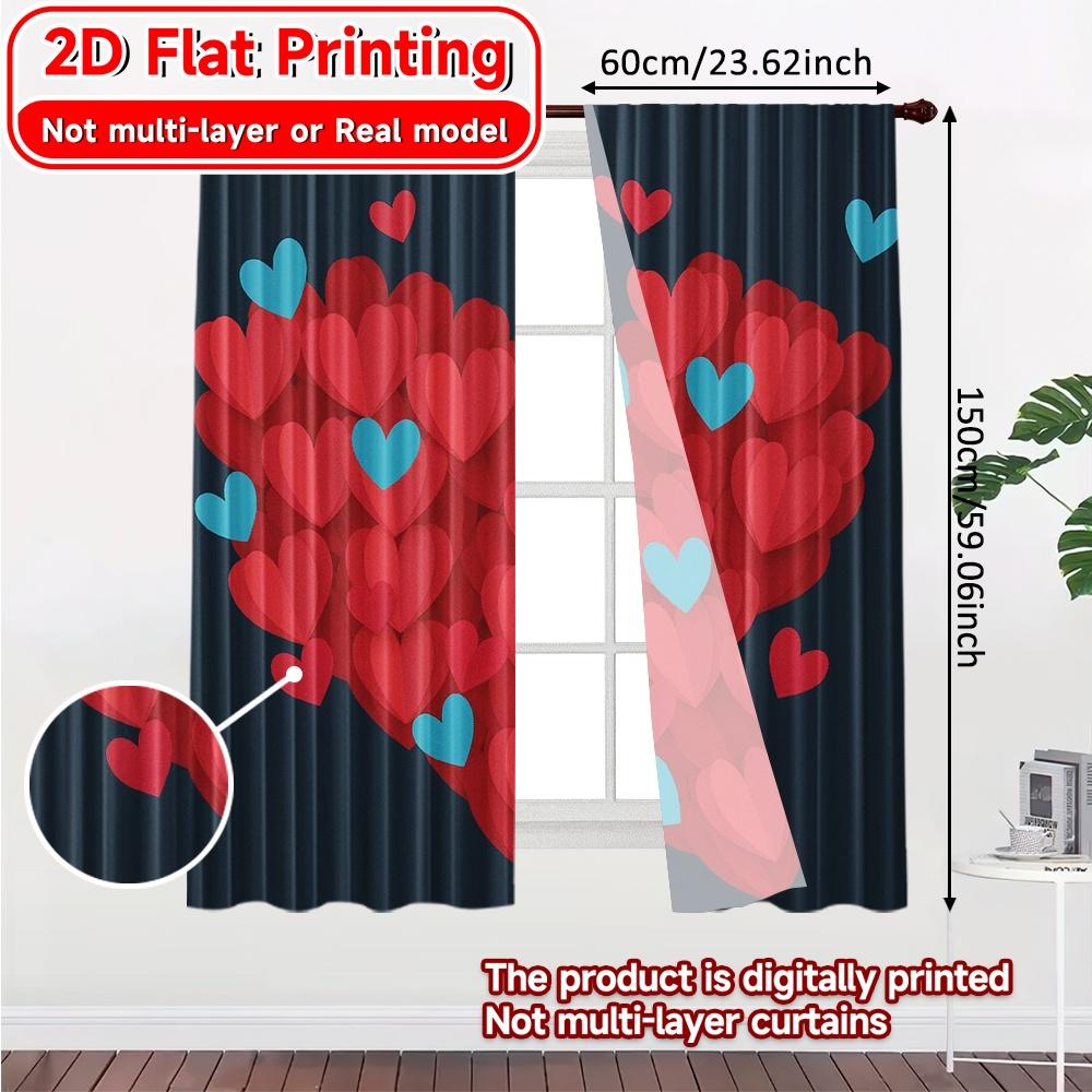 2D Flat Printing  2pcs Heart Bloom Popular Creative Curtains Semi-Sheer Curtains Decorations For Home Decorative for Living Room