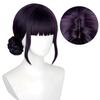 Dark Purple Neat Bangs Long Hair Short Curly Hair Bun Synthetic Short Hair Wig | Animation KPop Demon Hunters Figure Zoe Cosplay