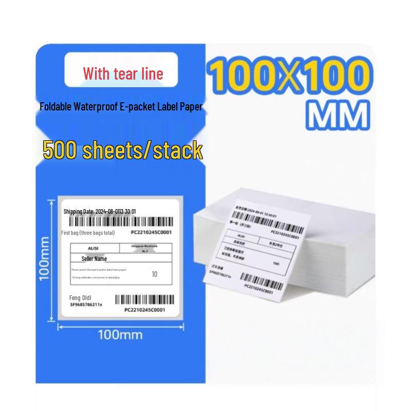 Foldable 100x100 Thermal Adhesive Label Paper for Youbao Express Barcode Printing