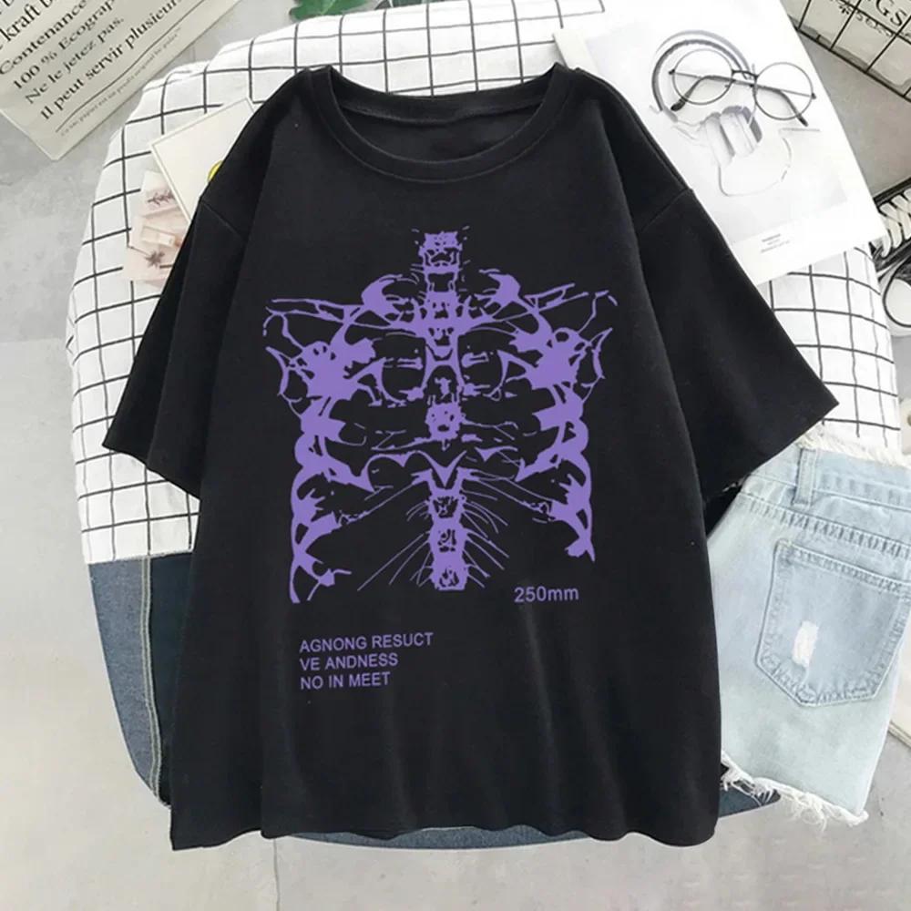 Y2k Harajuku Skeleton Print T-shirts for Gothic Hip Hop Streetwear Unisex Women T Shirt Summer Black Goth Clothes Short Sleeve Tees