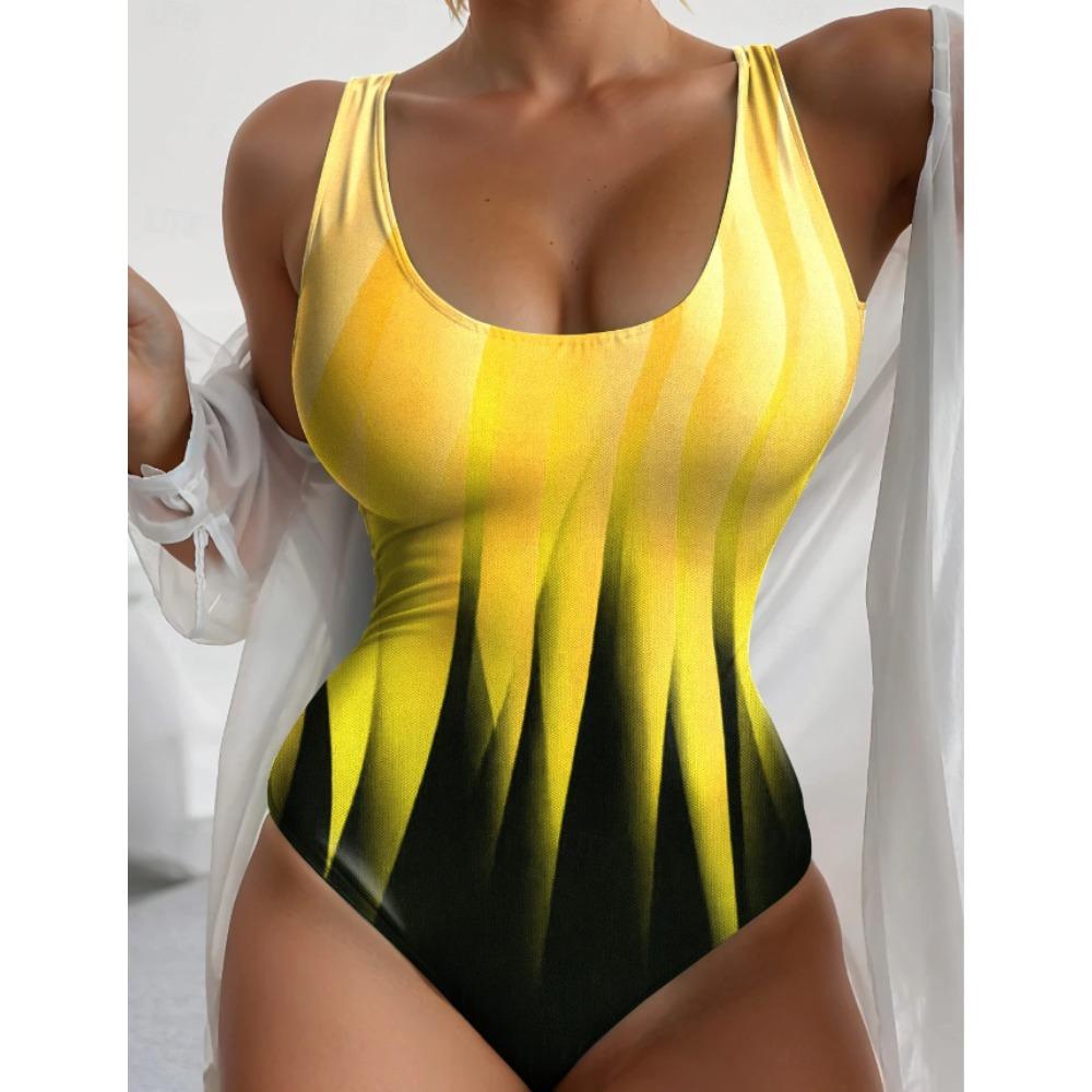 Sommer Sexy Abstraktes Muster Gedruckter Einteiler Badeanzug Schlanke Passform und Schlankmachend, Tiefes U-Rücken Design, Strand Pool Urlaub Auffälliger Mode Badeanzug