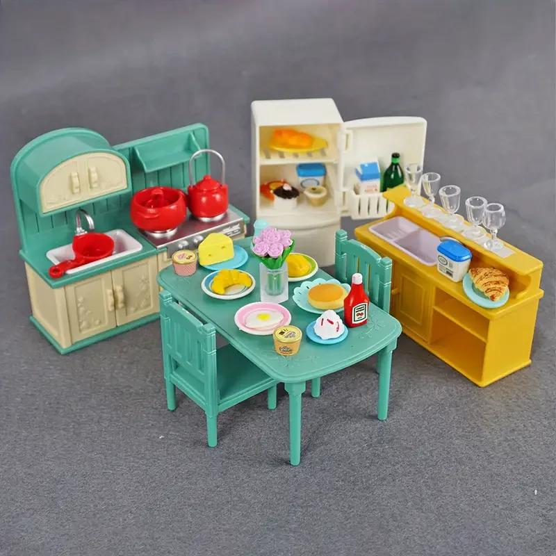 35CM 1:12 Miniature Furniture Forest Family Kitchen Toy Dining Table Dollhouse Accessories Bathroom Pretend Play For Girl Gifts Toys