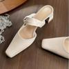 Baotou Block Heel Slippers Summer New Square Toe Shallow Cuff Foot Non-slip Wear-resistant Kitten Heel Shoes