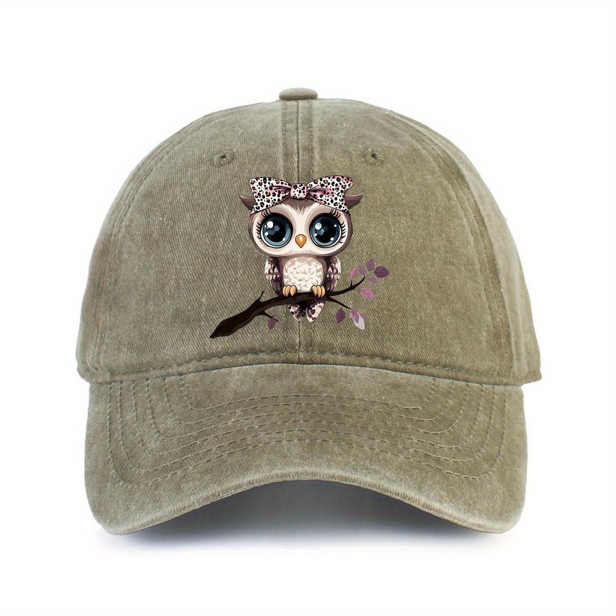 

Cute Owl Print Baseball Cap Distressed Washed Adult Casual Polyester Adjustable Sun Protection Sports Hat One Size