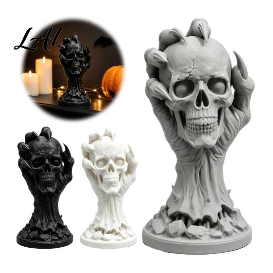 Artistic Desk Ornaments 3D Printed Skull & Devil Hand Figurine Realistic Holding Collectibles for Gothic Lovers Statue Desktop Ornament Halloween