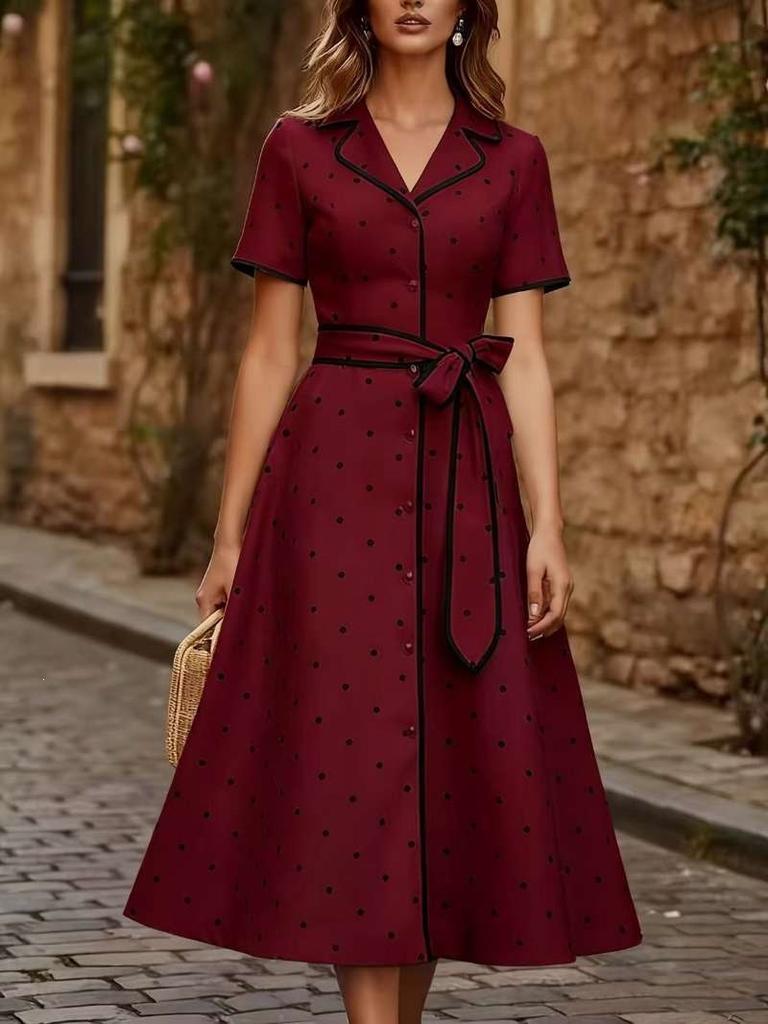 French temperament V-neck tie-up polka dot dress children's summer new waist and thin temperament dress