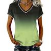 Camiseta Casual de Mujer con Cuello en V y Manga Corta, Jersey con Estampado Degradado, Tejido Ligero y Suave, Ajuste Cómodo